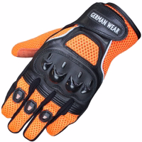 Rüsten Sie Ihre Ausrüstung mit orangefarbenen Motorradhandschuhen auf. Mit Thinsulate-Fasern, Knöchelschutz und Klettverschluss am Handgelenk bieten diese Handschuhe Komfort und Langlebigkeit. Perfekt für Sommerfahrten.