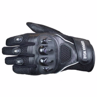 Experience superior riding comfort with summer motorbike gloves, in Rear view. Featuring thinsulate fibers and leather patches, these gloves provide durability and flexibility. Adjustable Velcro wrists ensure a perfect fit.