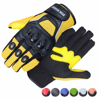 Motorradhandschuhe mit Knöchelschutz und darunter dargestellten Farboptionen.