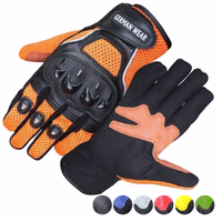 Motorradhandschuhe mit Knöchelschutz und darunter dargestellten Farboptionen.