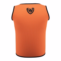 Rückansicht der German Wear 12er-Pack Fußball-Westen in Orange aus strapazierfähigem, atmungsaktivem Mesh-Polyester mit bequemem Sitz, Kurzarm-Design und leichtem Pull-On-Stil – ideal für Sporttraining. Jetzt online kaufen!