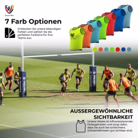 German Wear 12-Pack Soccer Bibs Features Show of German Wear 12-Pack Soccer Yellow Bibs highlighting dual air mesh design soft polyester finish pull on closure and short sleeves ensuring stable comfort for long training buy now