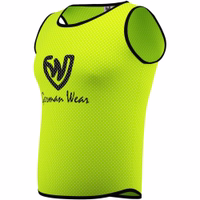German Wear 12-Pack Soccer Bibs Side view of German Wear 12-Pack Soccer Yellow Bibs designed in lightweight breathable polyester with dual mesh texture offering comfort and durability during soccer rugby and basketball practice get now