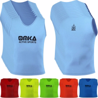 OMKA 12-Pack Soccer Bibs Front and back view of OMKA 12-Pack Soccer Medium Blue Bibs crafted with lightweight breathable mesh and sleeveless D shape neck offering flexibility durability and comfort for team practice buy online.