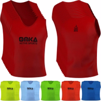 OMKA 12-Pack Soccer Bibs Front and back view of OMKA 12-Pack Soccer Red Bibs made with breathable elastic mesh and sleeveless D shape neck design ensuring comfort flexibility and durability for training sessions buy online.