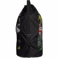 OMKA Soccer Ball Bag Travel Bag Carry Bag Back view of OMKA Ball Bag in black, featuring backpack-style straps and strong stitching. Ergonomic coach ball bag for carrying up to 10 balls easily.