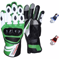 Motorradlederhandschuhe in Blau, Rot und Grün Vorder- und Rückansicht von hochwertigen grünen Motorradhandschuhen aus Rindsleder. Das weiche und komfortable Design sorgt für optimalen Grip und Kontrolle und macht sie zu den besten Motorradhandschuhen für Fahrer.