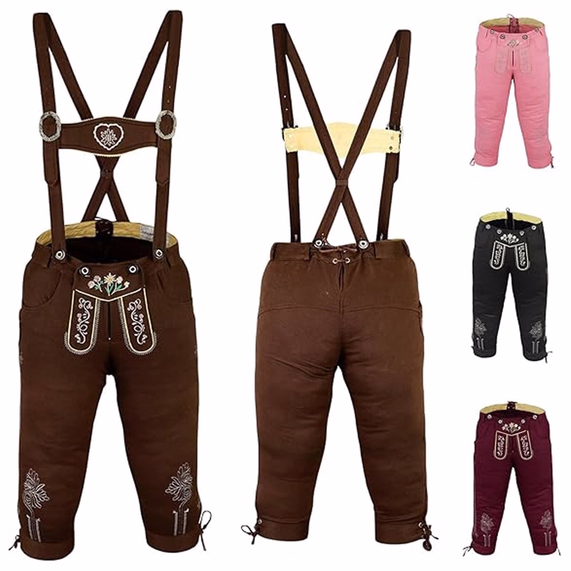 Ladies Trachten knee breeches jeans pants costumes with suspenders in the 4x colors
