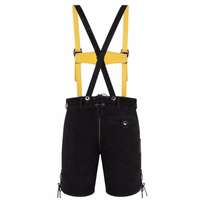 Entdecken Sie unsere hochwertigen schwarzen Trachten-Kurzlederhosen aus 100 % Wildleder. Ausgestattet mit Messertaschen, sicherem Knopfverschluss und verstellbarer Rückenschnürung für eine perfekte Passform. Modisch und erstklassig – online erhältlich für 