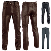 Men's Brown leather biker jeans, crafted from real buffalo leather, soft leather feels like a second skin. Customize your look effortlessly with uniform leg length. Experience luxury &durable in every stride. Shop now for premium leather fashion!