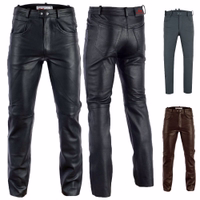 Men's black leather biker jeans, crafted from real buffalo leather, soft leather feels like a second skin. Customize your look effortlessly with uniform leg length. Experience luxury &durable in every stride. Shop now for premium leather fashion!