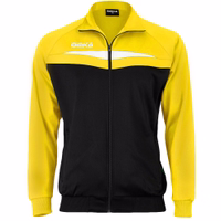 Gelbe Jacke von vorne – OMKA-Sportjacke für Herren, atmungsaktives Polyester mit Fleecefutter, leicht und strapazierfähig für Fußball, Joggen und Freizeitaktivitäten.
