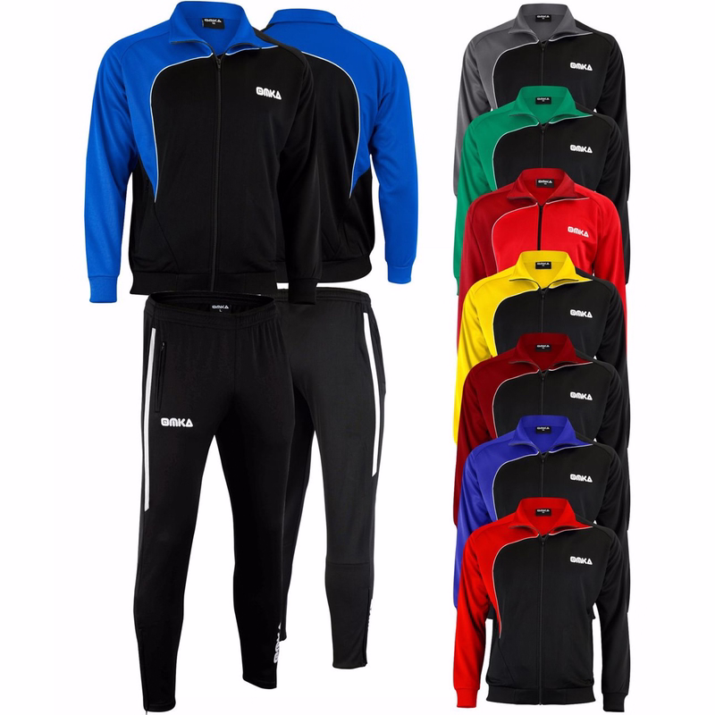 OMKA Herren Sport-Trainingsanzug Vorder und Rückansicht des OMKA Herren Sportanzug/Gelb Schwarz aus atmungsaktivem leichtem Polyester ideal für Laufen Fußball und Fitness Training stilvoll und bequem jetzt online kaufen