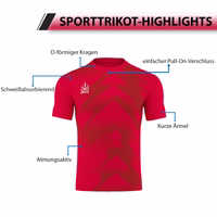 Omka Teamwear Football jersey 100% Calfskin Men's Omka Sport Shirt in vibrant red. Features a stylish D-shaped collar, short sleeves, and a sweat-absorbing, breathable fabric. Designed for comfort with an easy pull-on closure.