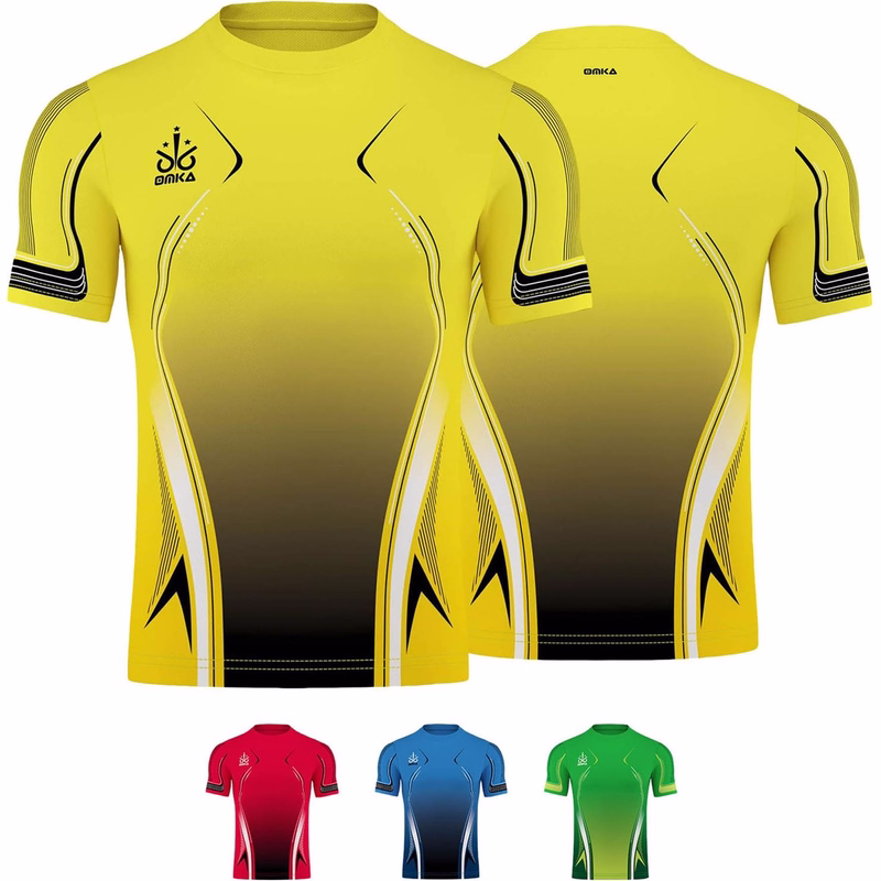 OMKA Trikot Teamsport Teamwear Rotes Sporttrikot, Vorder- und Rückansicht. Kurze Ärmel, Rundhals, 100 % Polyester, doppellagig und atmungsaktiv. Ideal für Handball, Feldhockey, Rugby und Basketball. Für Komfort und Leistung konzipiert.