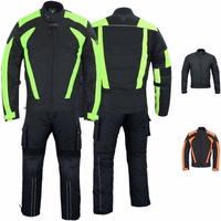 Front & rear view of Green BULLDT's Motorbike Suit Elevate your ride with Cordura Polyester 600D ensures durability. Removable quilted lining. Versatile Functionality: Attracts customers looking for multi-purpose solutions