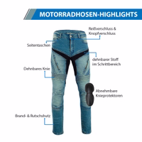 BULLDT Motorbike Jeans is riding potential. Designed for daily use, the jeans come with removable Aramid Protectors for enhanced safety. Crafted from 100% cotton with 4 outer pockets, they offer convenience and style. In stock. Free delivery