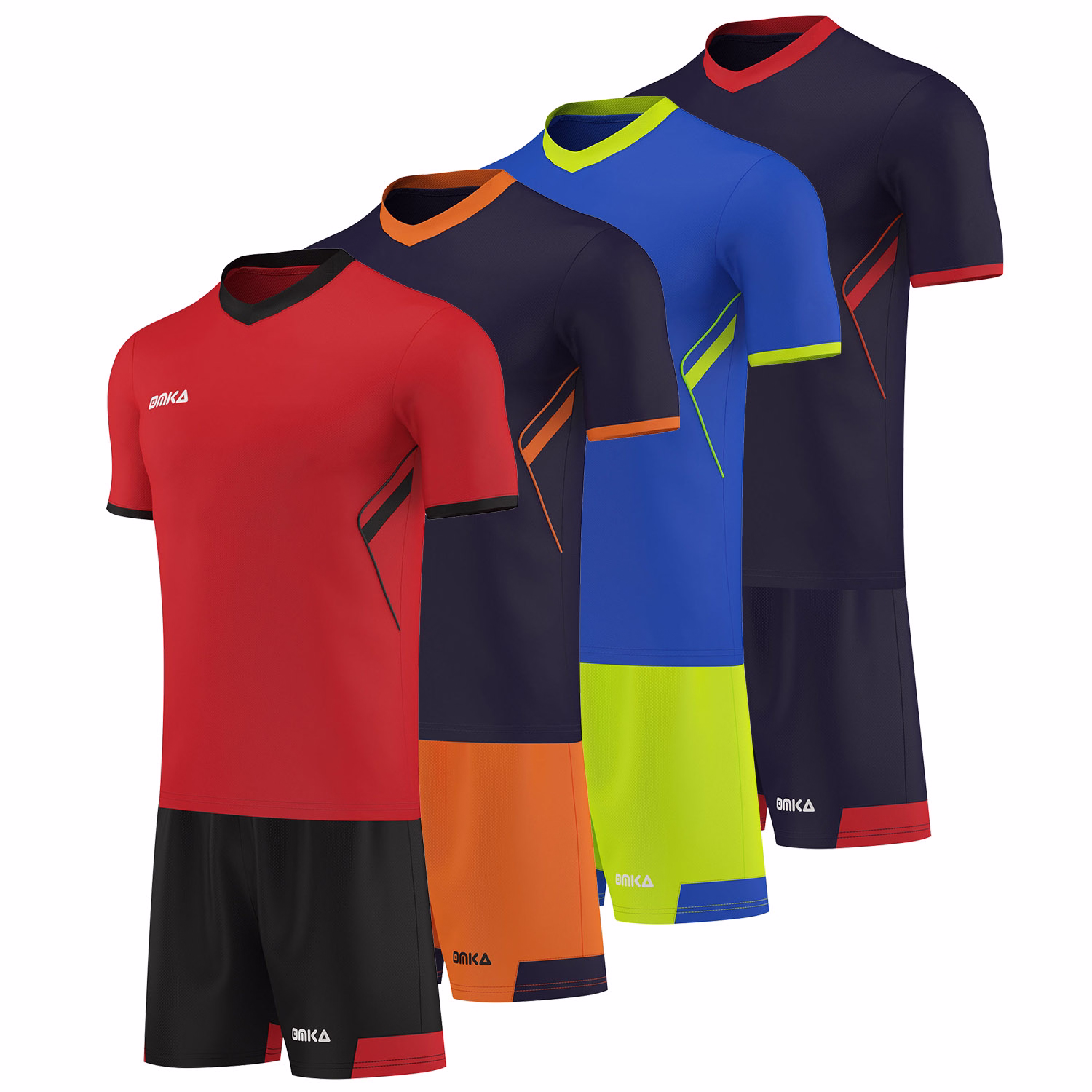 OMKA Herren-Teamwear 6-teiliges Trikot-Set in allen Farben. Enthält atmungsaktive Sportbekleidung aus Mikro-Polyester mit Trikots und Shorts für Fußball, Laufen und Fitness.