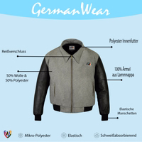 In der Rückansicht verfügt die graue Herren-Motorradjacke über zwei Taschen auf Bauchhöhe links und rechts. Zudem hat sie zwei Innentaschen auf Brusthöhe, von denen eine mit einem Reißverschluss verschlossen wird.