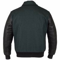 In the rear view, the men's Green motorcycle jacket showcases two pockets at abdominal height—on the left and right sides. Additionally, it has two inside pockets at chest height, one of which is closed by a zipper.