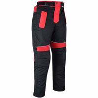 Side view of Red Cordura textile motorbike trousers. Removable lining, thigh pockets, and wind-resistant design for superior comfort and protection. Elevate your ride with German Wear quality! #BikerFashion #MotorcycleApparel #RideInStyle