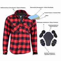 BULLDT Motorradhemd im Holzfäller-Look Stylisch und sicher – das BULLDT Motorradshirt im Lumberjack-Look bietet Schutz durch Aramidfasern und abnehmbare Protektoren. Erhältlich in mehreren Farben, mit Windschutz und Kevlar-Futter im Aufprallbereich an Ärmeln, Seiten und Rücken. Lieferung am näc