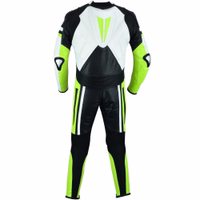 Einteiliger Motorradanzug aus fluoreszierendem Rindsleder Rückansicht – Gelber BULLDT Einteiler-Motorrad-Lederanzug zum Sonderpreis. Hosenbeine lassen sich leicht für Motorradstiefel öffnen und bieten so Komfort und Bequemlichkeit bei jeder Fahrt.