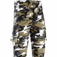Side view of premium camo classic trousers Ride with confidence in cargo pants, designed for daily use. With a zipper/button closure and belt attachment tabs, they offer convenience and security for every journey. In stock, Free next business day delivery