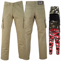 Vorder- und Rückansicht khakifarbener, flammhemmender klassischer Cargohosen, verstärkt mit 100 % Baumwoll-Twill und original DuPont™ Kevlar®-Gewebe für unvergleichlichen Schutz. Mach dich bereit für dein Abenteuer! Kaufe diese Premiumhose jetzt online und