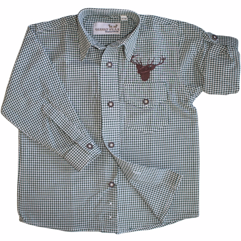Kids traditional shirt traditional leather pants with stag embroidery checkered