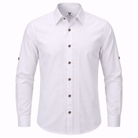 A traditional shirt with box pleats along the button placket, shown from the front against a white background, in a white color scheme.
