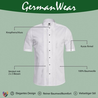 Men Cotton shirt white A classic white shirt featuring a stand-up collar and button closure, accented with decorative piping. Made from 100% cotton with short sleeves for a crisp, comfortable look.