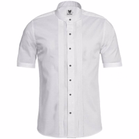 Men Cotton shirt white "Front view of Traditional white shirt with a high quality fabric, boasting front pleats and accented with sleek black buttons, ideal for classic Trachten attire and adaptable for both casual and formal occasions. "