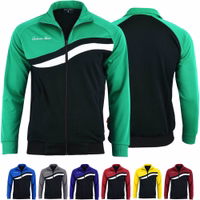 Vorder- und Rückansicht der Herren-Sportjacke in Grün aus leichtem Polyester mit Fleece-Futter, Polokragen und elastischen Bündchen – bietet Komfort und Langlebigkeit für Fitness- oder Fußballtraining. Jetzt online kaufen!