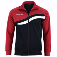 Vorderansicht der Herren-Sportjacke in Rot aus 100 % Polyester mit Fleece-Futter, Polokragen und leichtem Aufbau – bietet Athleten Komfort und Bewegungsfreiheit beim Training. Jetzt kaufen!