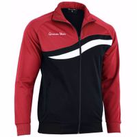 Seitenansicht der Herren-Sportjacke in Rot mit schmaler, sportlicher Passform aus Polyester, Polokragen und langen Ärmeln mit Fleece-Futter – bietet Bewegungsfreiheit für Fußballtraining oder Fitness-Workouts. Jetzt kaufen!