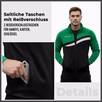 Grün Trainingsjacke für Herren mit seitlichen Reißverschlusstaschen und elastischem Saum