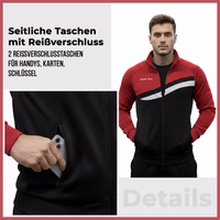 Rot Trainingsjacke für Herren mit seitlichen Reißverschlusstaschen und elastischem Saum