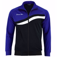 STRIKER Men's purple and black track suit zip jacket. White chest wave stripe with "German Wear" text on the front view.