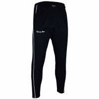 Men's sweatpants in black. Angled front view featuring a narrow white side stripe and “German Wear” lettering on the thigh.