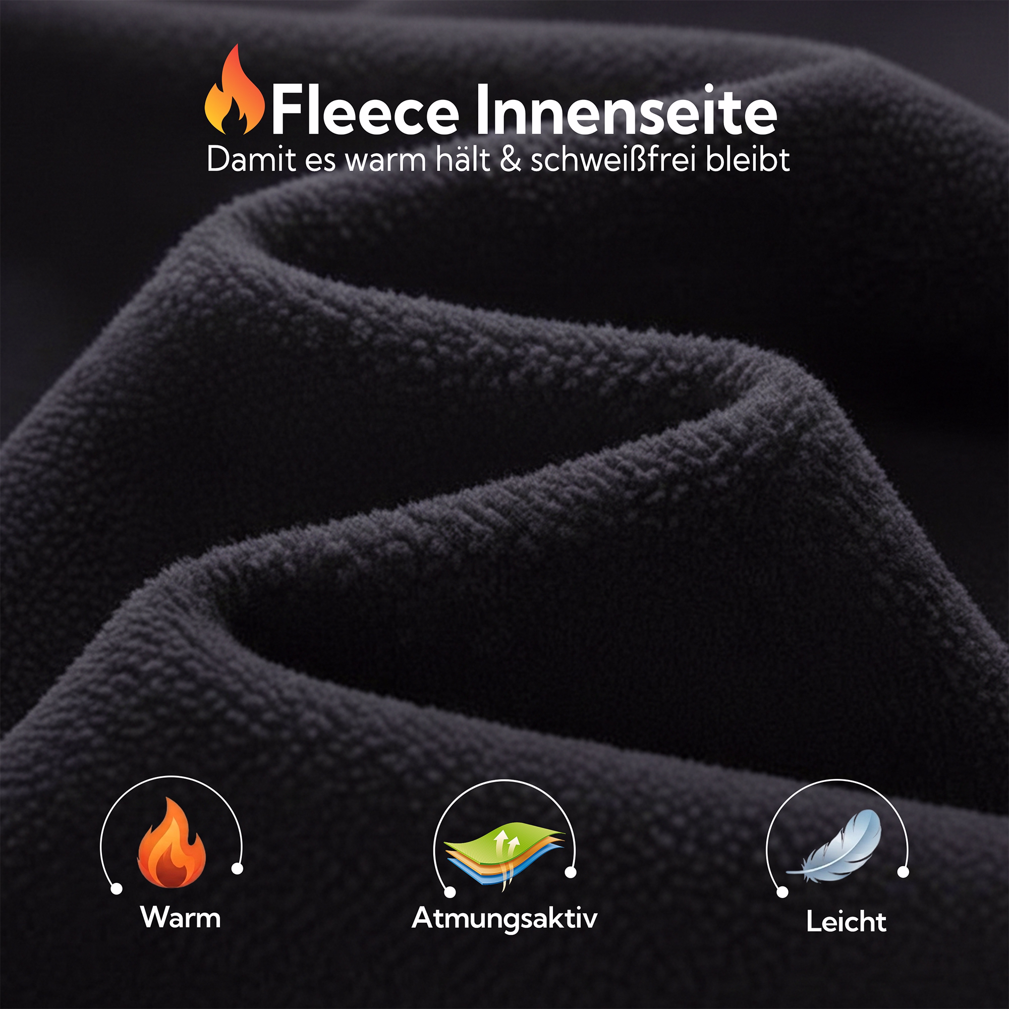 Detailansicht der STRIKER Hose: Fleece Innenseite hält warm, schweißfrei, ist atmungsaktiv und leicht.