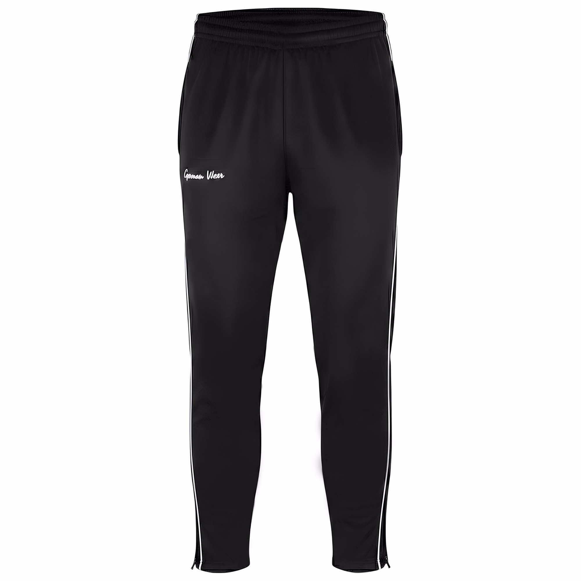 Premium-Vorderansicht Trainingshose – Atmungsaktive Fitnesshose, Fußball-Trainingshose, stilvolle schwarze Gym-Hose, langlebige Fußball-Trainingshose, doppellagiges Design, effiziente Schweißaufnahme, langlebige Hose für Outdoor-Training.