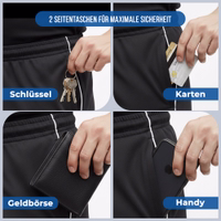 Close-up of the STRIKER training pants: 2 side pockets for maximum security for keys, cards, wallet, and cell phone.