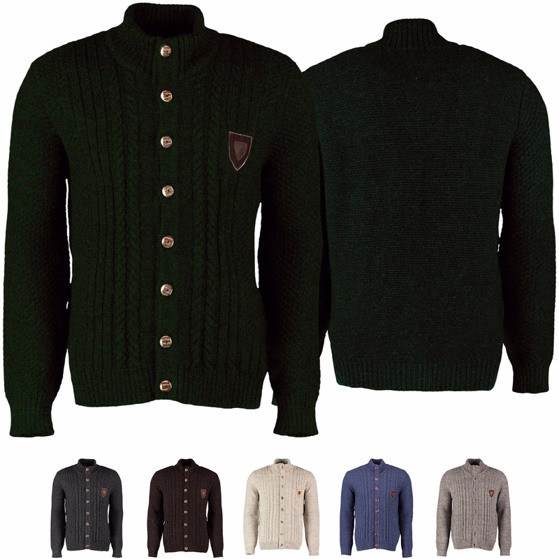Herren Strickjacke Trachten Schurwolle Strick Pullover Trachtenpullover