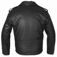 Motorcycle Rocker Chopper Brando Jacket Rear view of Leather Motorcycle Rocker Chopper Brando Jacket.GW411J Designed by Rad Masters, this jacket features a durable split cowhide build, two side pockets, a chest pocket, and an asymmetric zip. Available in plus sizes 5XL-9XL.