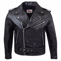 Motorcycle Rocker Chopper Brando Jacket The front view of Black Brando Motorcycle rocker Jacket combines style &durability with its split cowhide construction. The jacket includes a removable lining, two side pockets, and a chest pocket. Designed by Rad Masters for the ultimate biker look