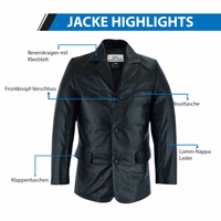 Men's leather blazer Leather jacket made to measure The Black leather motorcycle blazer. Discover the versatility of custom-made Men's Leather Blazer. This high-quality jacket, made from genuine lamb nappa leather, is available in dark brown, black, and caramel. Free worldwide returns.