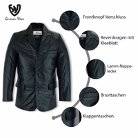 Men's leather blazer Leather jacket made to measure The inner view of premium Black Men's Leather Blazer combines elegance and functionality. Made from 100% lamb nappa leather, it offers exceptional comfort. Perfect for everyday use and evening outings. Free worldwide delivery.