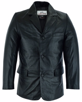 Men's leather blazer Leather jacket made to measure Front view of leather biker jacket, Trend501J Experience luxury with a custom-made Men's Leather Blazer by German Wear. Crafted from soft lamb nappa leather, it features a button-up front, belly-height pockets, and an inside chest pocket. Buy online today