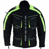 Herren-Motorradanzug Textil – Motorradjacke + Motorradhose inkl. Protektoren Herren-Motorradjacke in Neon-Gelb, BLD325K, mit Frontansicht, Reißverschluss & Knopfverschluss. Insgesamt 4 Fronttaschen. Ärmel lassen sich mit Klettverschlüssen leicht öffnen – praktisch für Handschuhe.